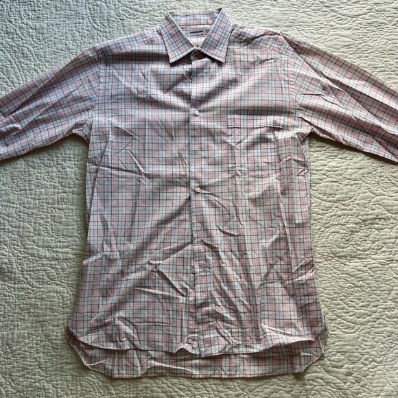 Lorenzini Dress Shirt Mens Pink Grid Plaid Button Up Made In Italy Size Small - Picture 1 of 6